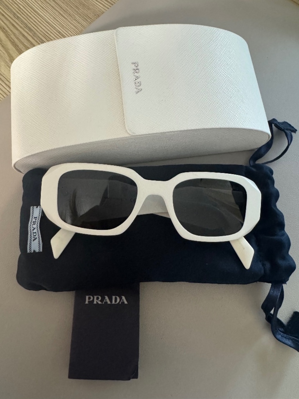 Preowned Prada 51MM Rectangular White Sunglasses
